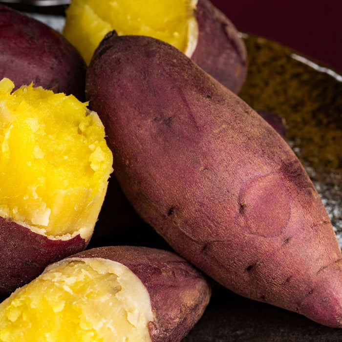 Steamed sweet potatoes with purple skin and golden yellow flesh