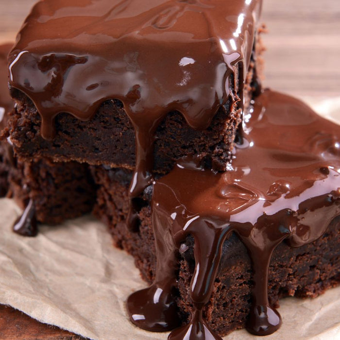 Decadent chocolate brownies with rich melted chocolate on top