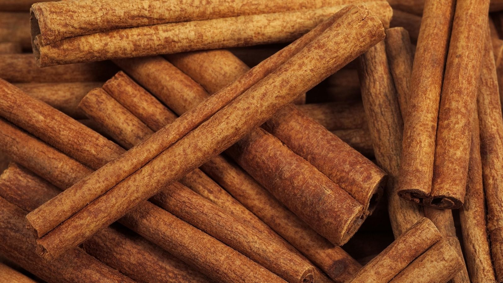 Close-up of dried cinnamon sticks in a pile.