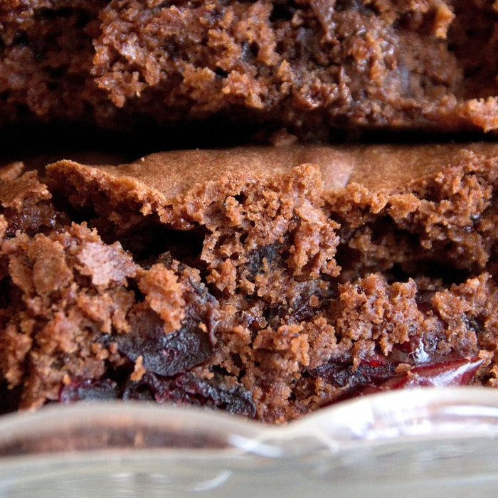 Moist chocolate brownies with chunks and chewy texture