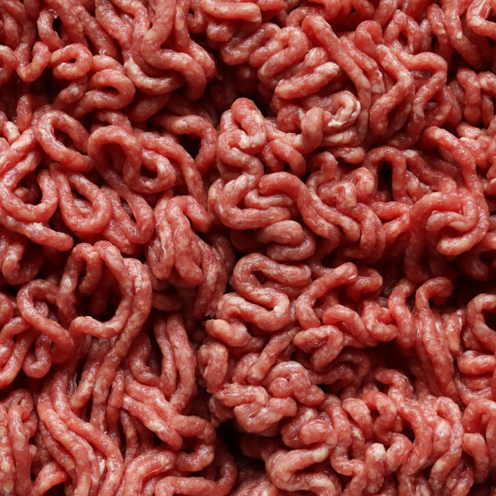 Close-up view of raw ground beef with texture details.