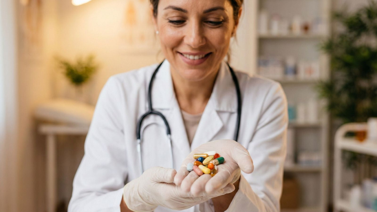 Doctor holding multivitamins capsules