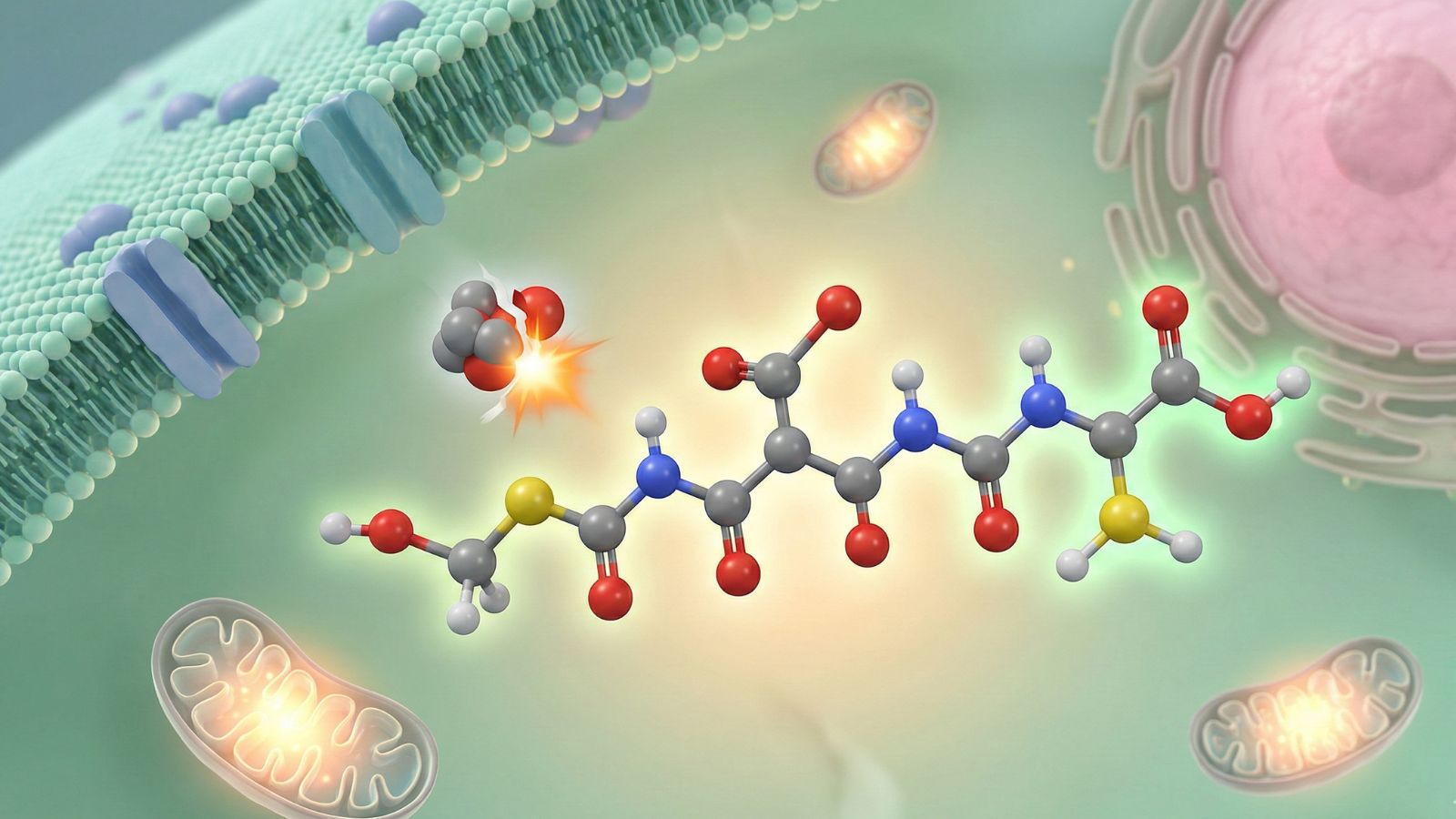 Glutathione molecule illustration inside human cell