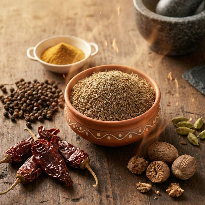 Cumin, chilies and spices used in truffle dishes