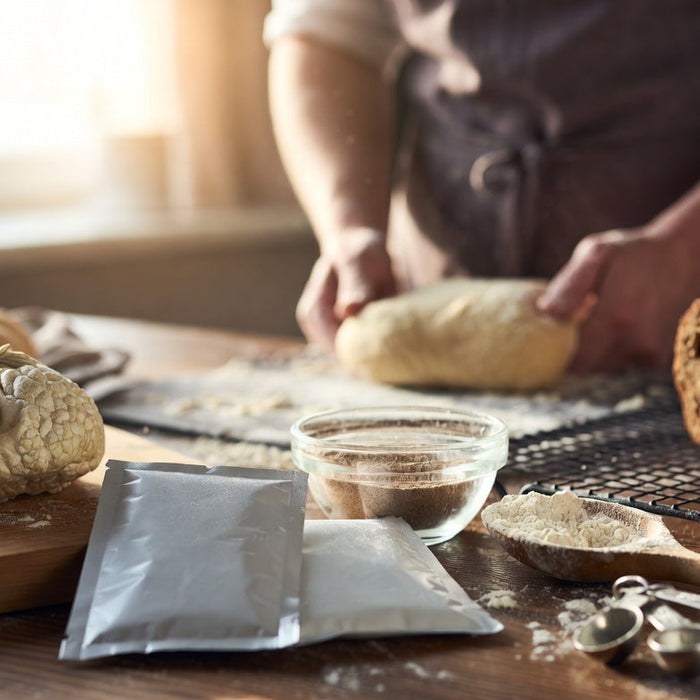 Fresh yeast and baking ingredients for homemade gluten-free bread tips