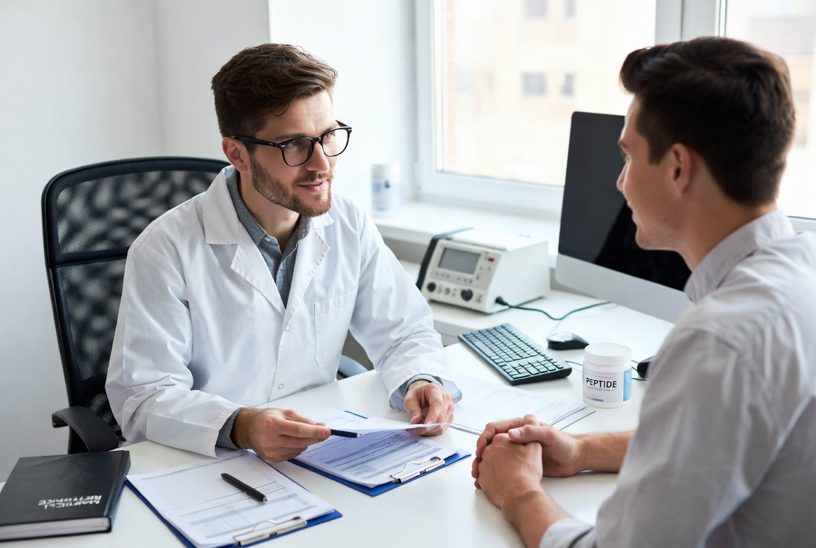 Doctor consulting patient about peptide therapy and medical guidance