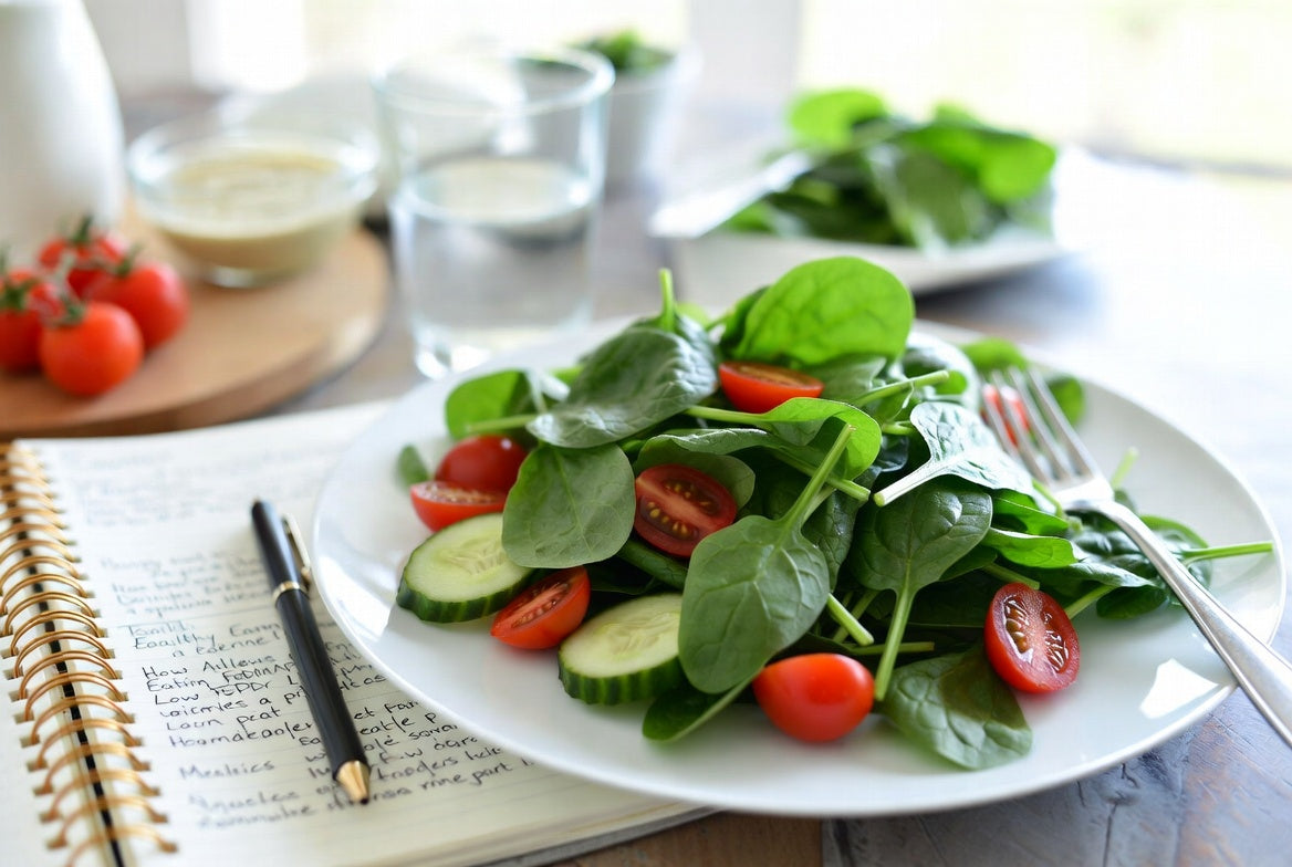 Spinach salad with cucumber and tomatoes for low FODMAP meals