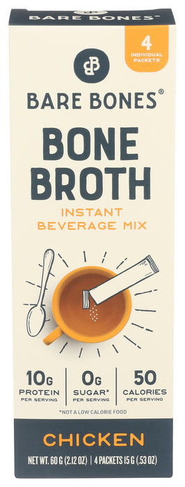 Bare Bones // Instant Chicken Flavored Bone Broth, Case of 4, 15g Each
