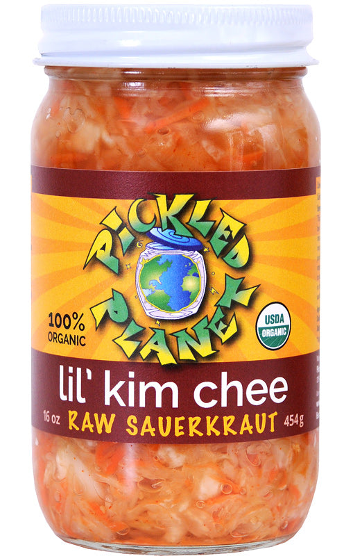 Pickled Planet Lil' Kim Chee Raw Sauerkraut 16-oz jar front label gut health drink.