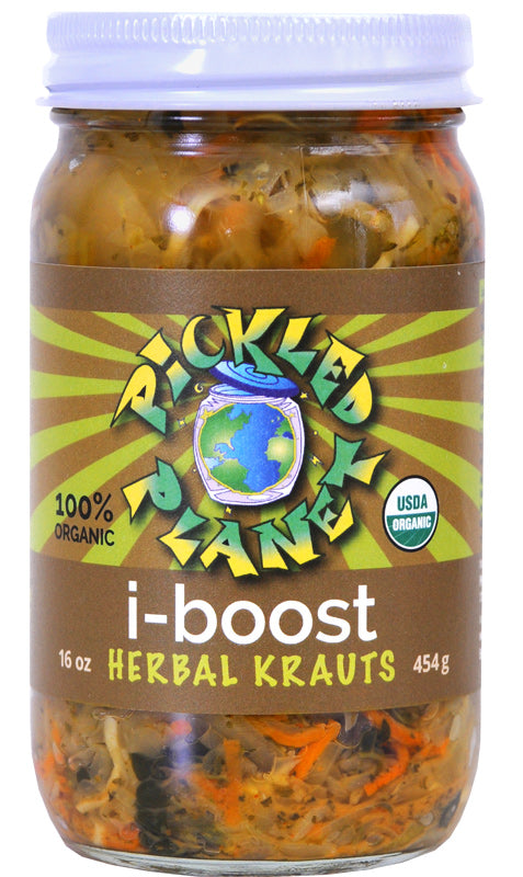 Pickled Planet Immune Boost Raw Sauerkraut 16-oz jar front label.