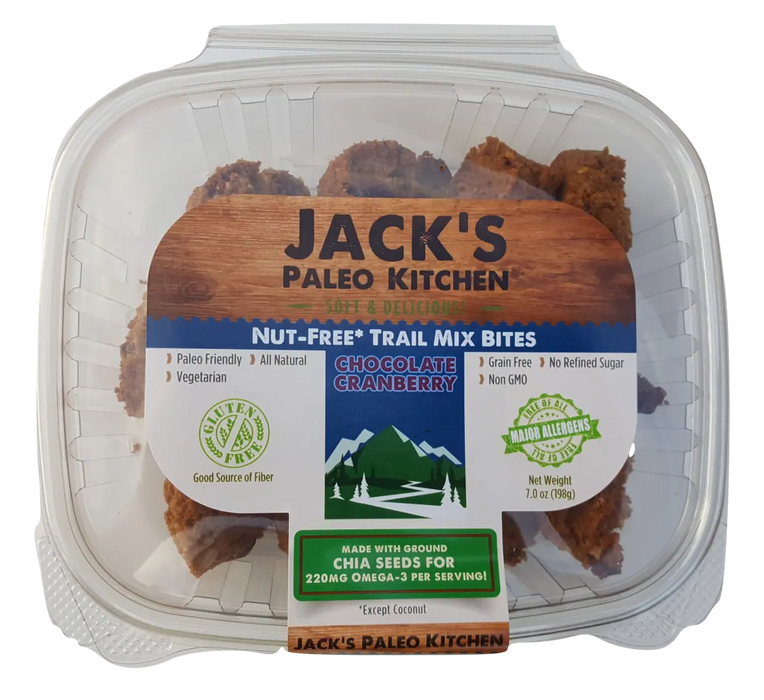 Jack's Paleo Kitchen // Chocolate Cranberry Nut-Free Trail Mix Bites, 7 oz (12 Bites)