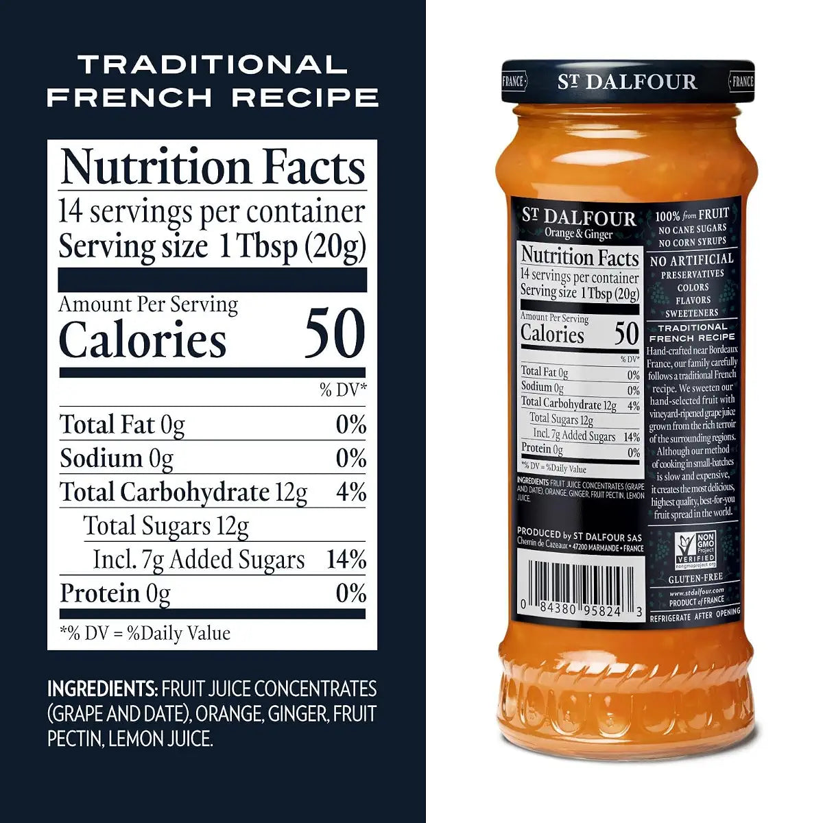 St. Dalfour Ginger and Orange Marmalade Fruit Spread, 10 oz