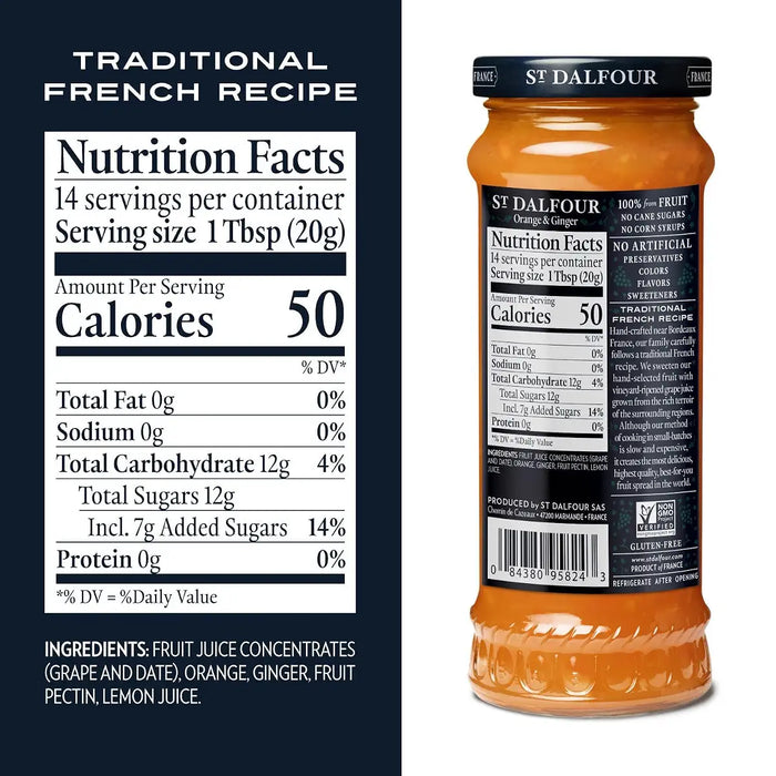 St. Dalfour Ginger and Orange Marmalade Fruit Spread, 10 oz
