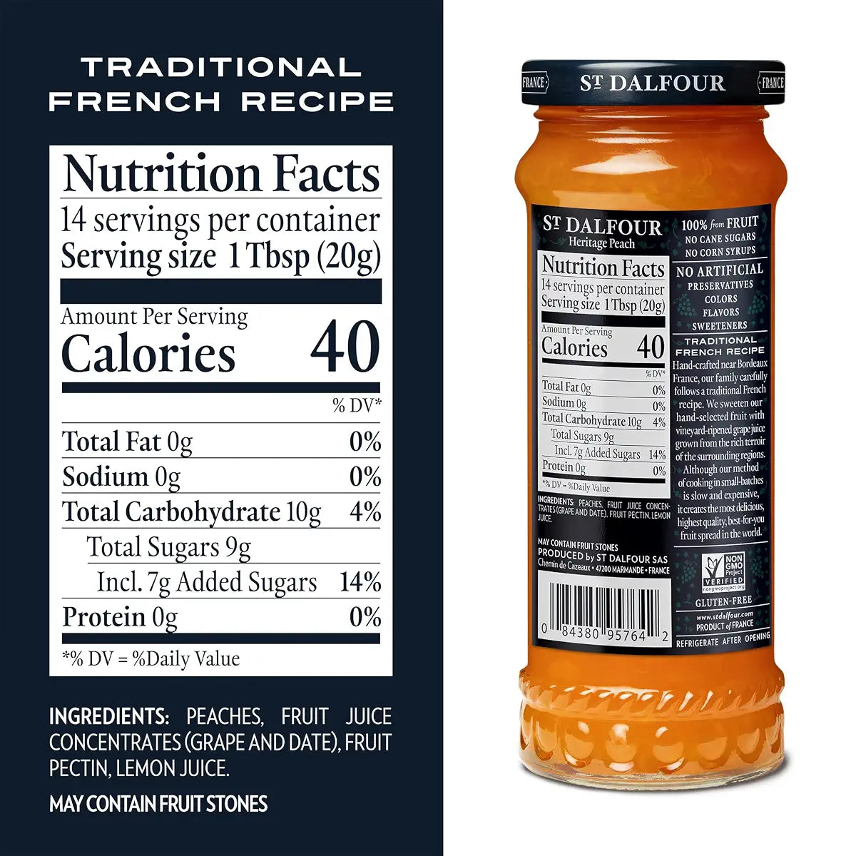 St. Dalfour Heritage Peach Fruit Spread, 10 oz