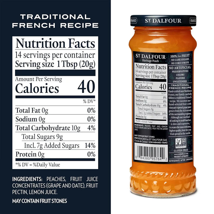 St. Dalfour Heritage Peach Fruit Spread, 10 oz