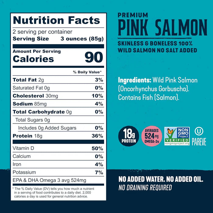Wild Planet Alaskan Pink Salmon No Salt Added, 6 oz