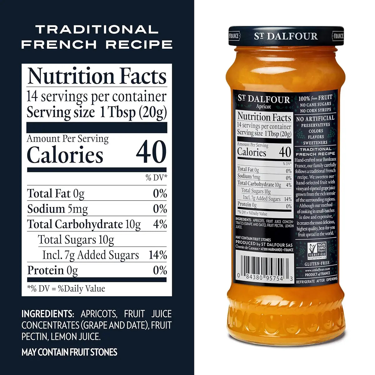 St. Dalfour Apricot Fruit Spread, 10 oz