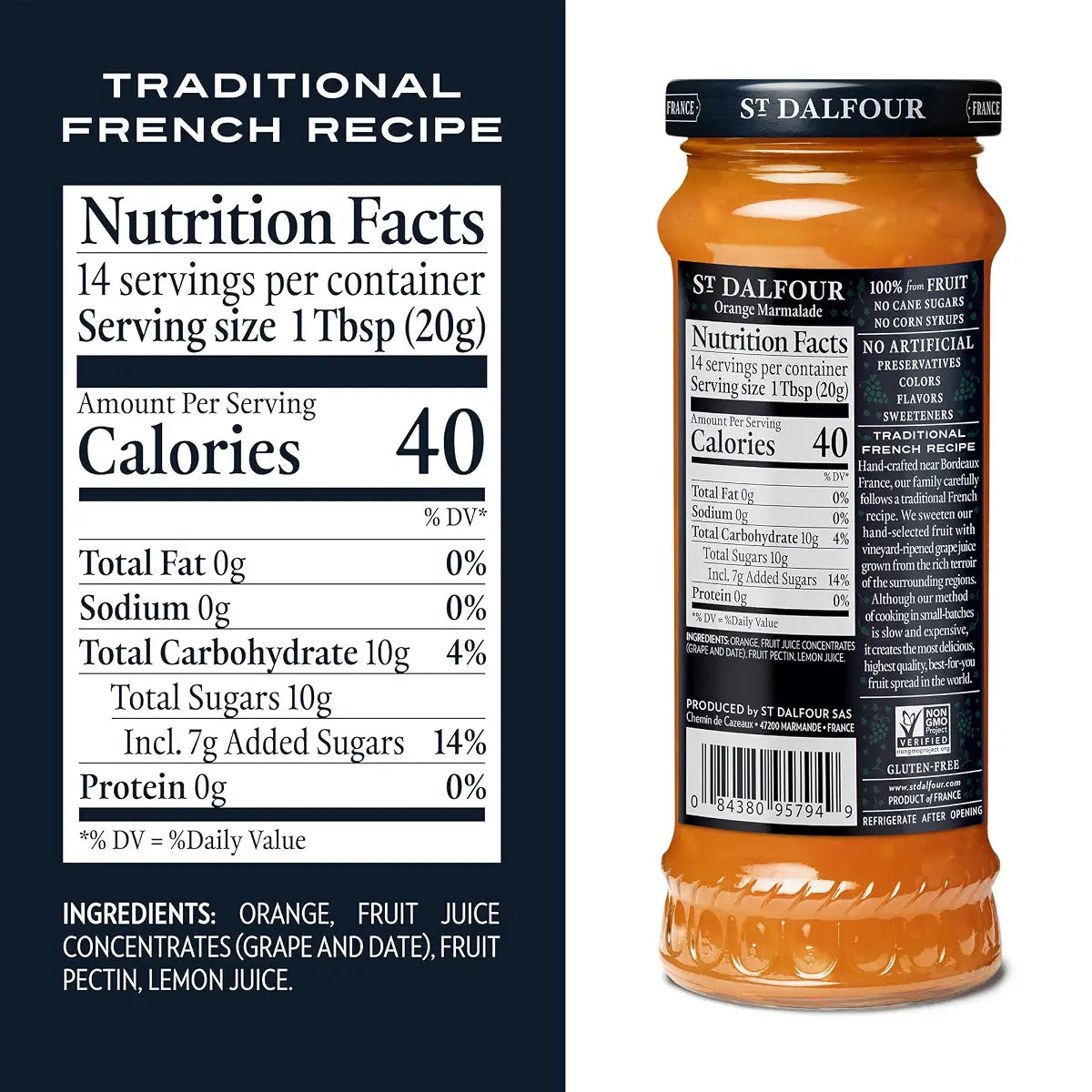 St. Dalfour Orange Marmalade Fruit Spread, 10 oz