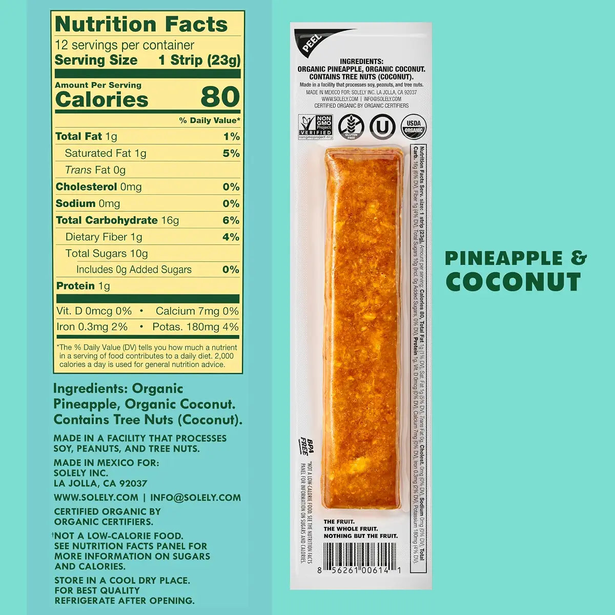 Solely Pineapple with Coconut Fruit Jerky, 0.8 oz