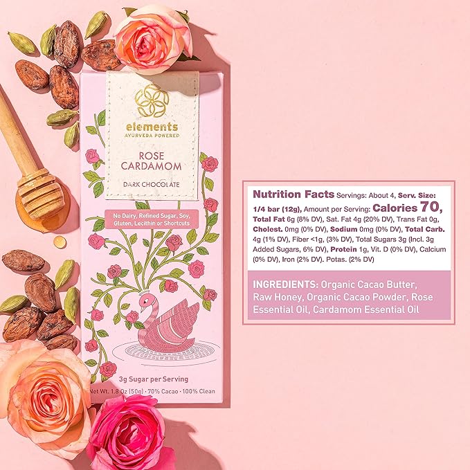 Elements Truffles Rose Chocolate With Cardamom 2 Oz bar nutrition facts.