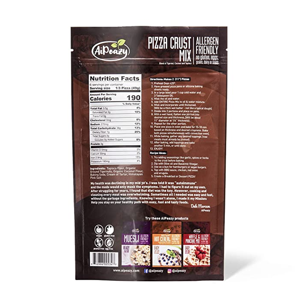 AiPeazy // Pizza Crust Mix - With Tigernut Flour 10.3 oz