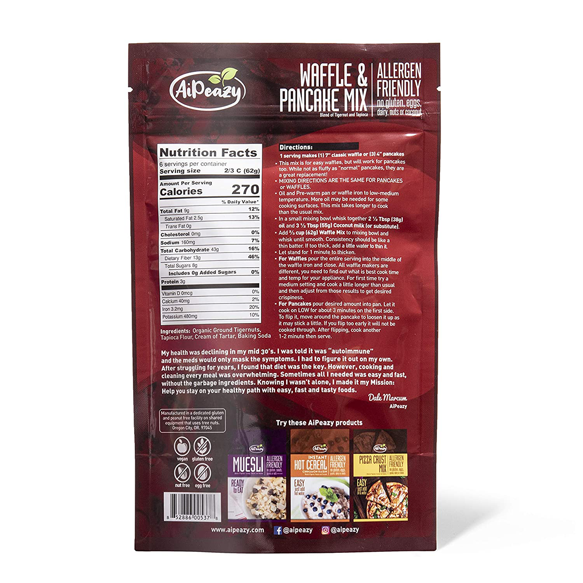 AiPeazy // Tigernut Waffle & Pancake Mix 10.9 oz