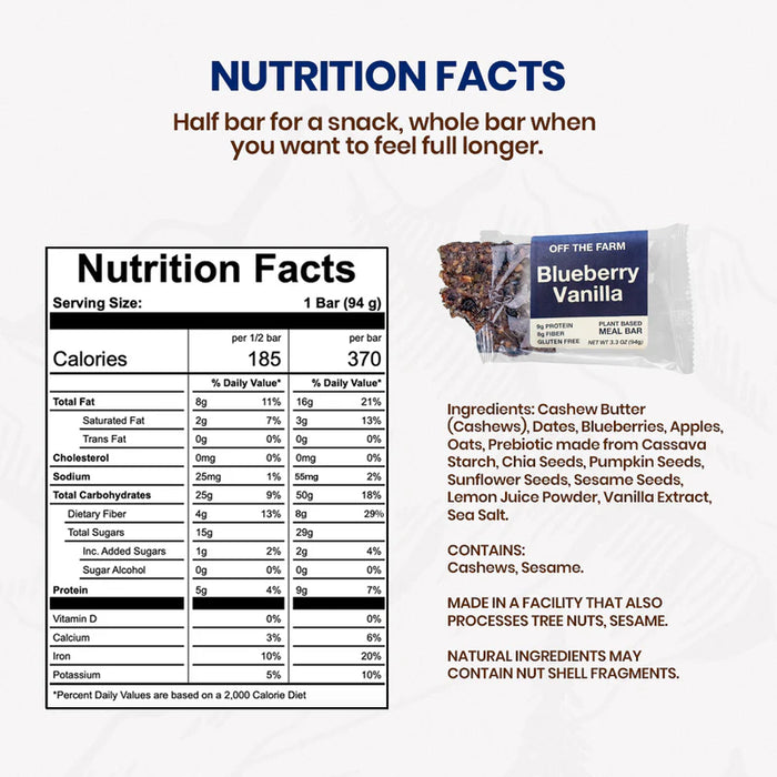 Off The Farm // Blueberry Vanilla Meal Bar 3.3 oz