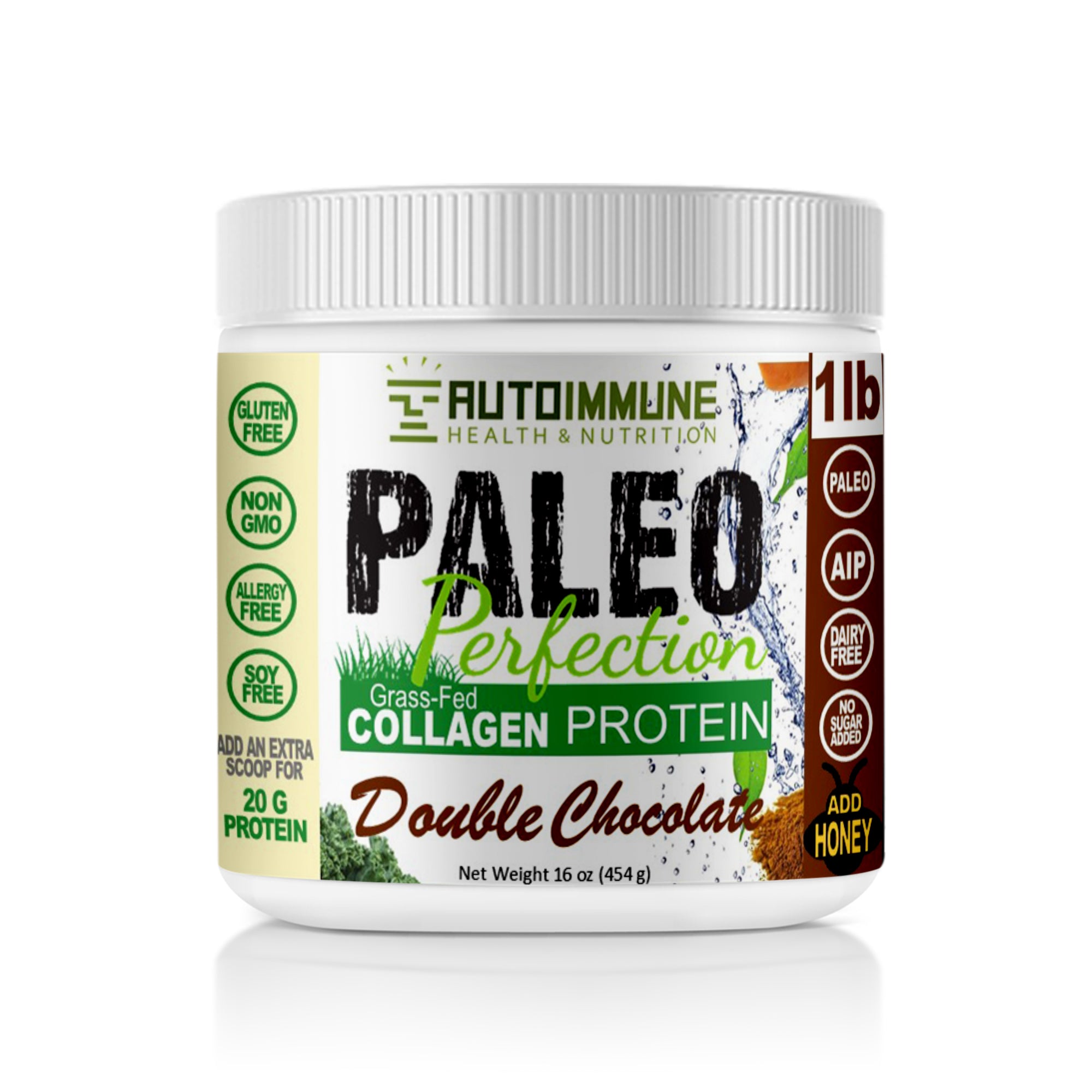 Double Chocolate keto friendly protein powder 16-oz front.