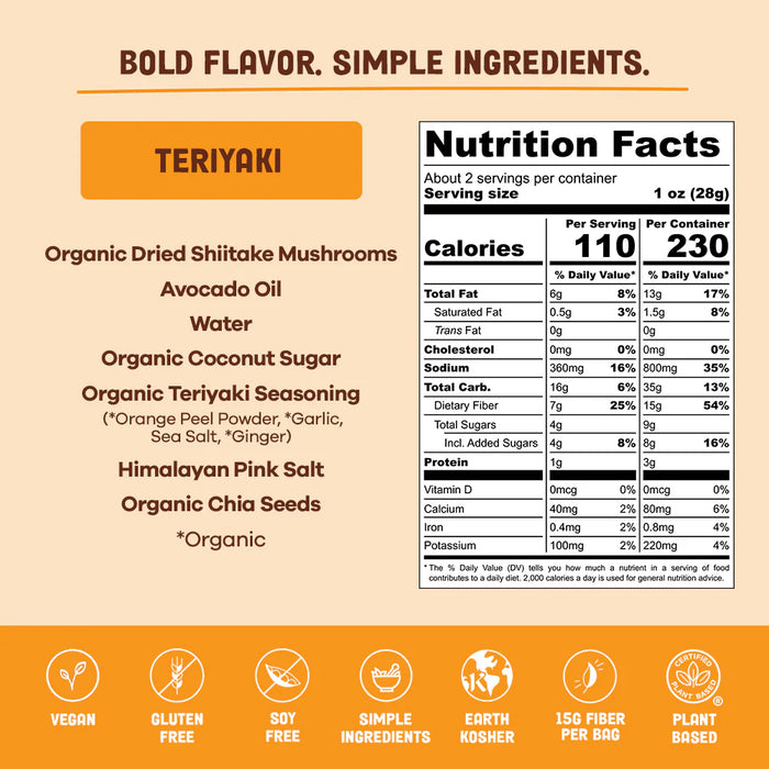 Pan's Mushroom Jerky // Teriyaki Mushroom Jerky, 1 oz