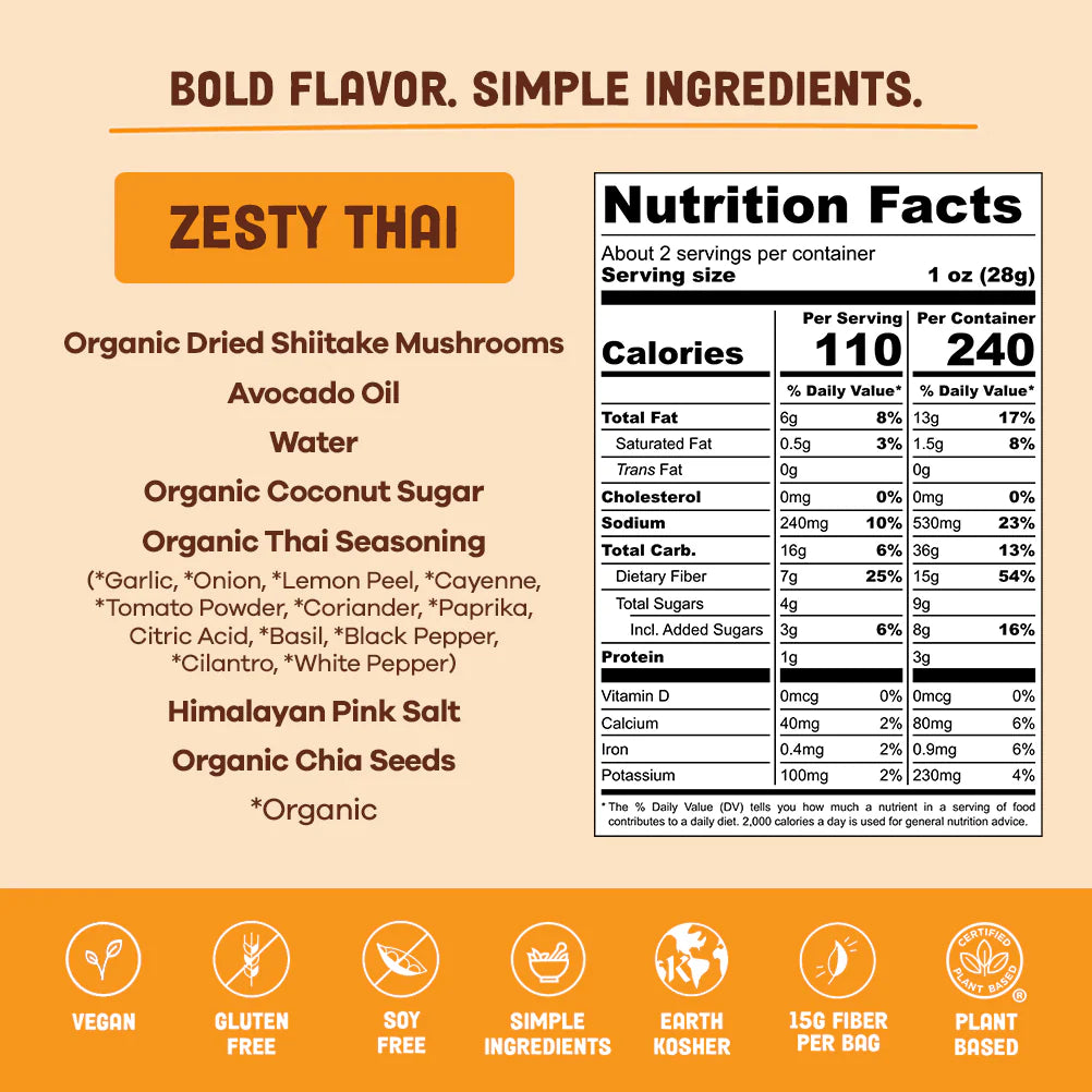 Pan's Mushroom Jerky // Zesty Thai Mushroom Jerky, 1 oz