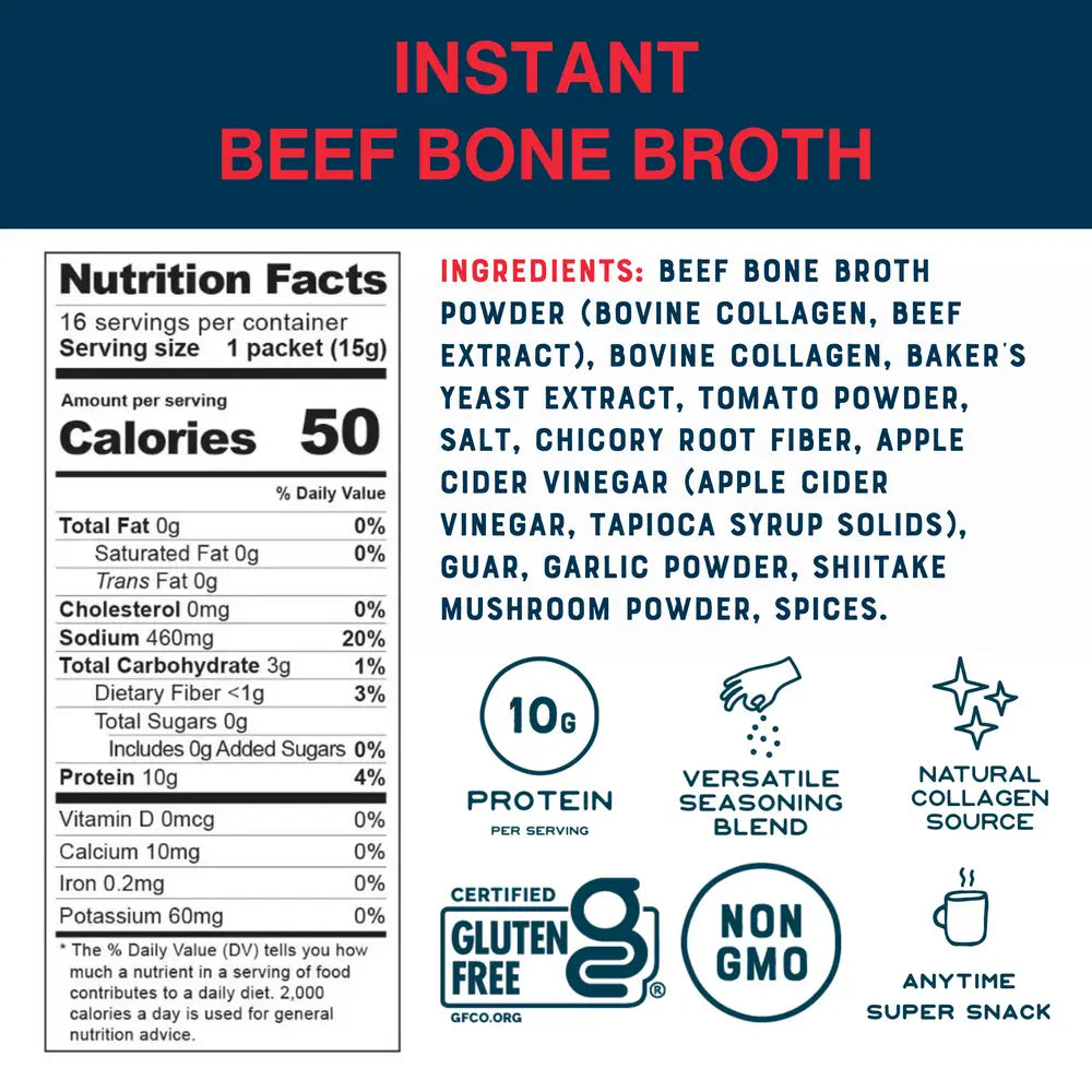 Bare Bones // Instant Beef Flavored Bone Broth, Case of 4, 15g Each