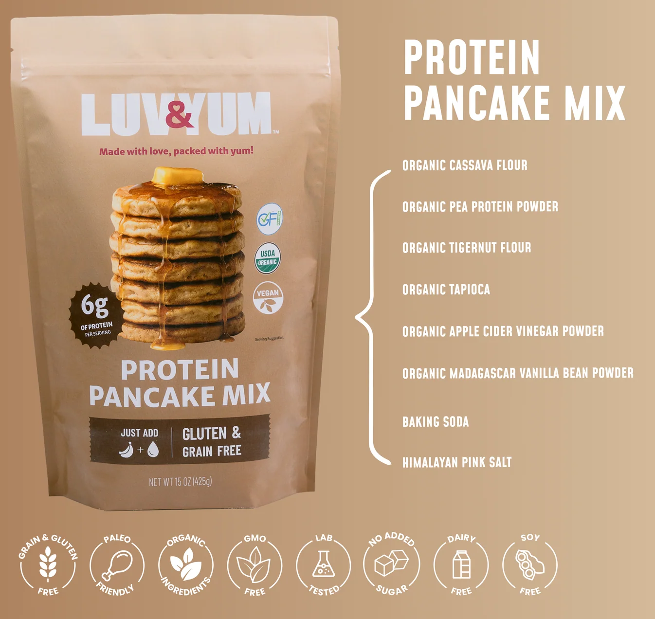Luv & Yum // Protein Pancake & Waffle Mix - Paleo-Friendly, Grain-Free, 15 oz