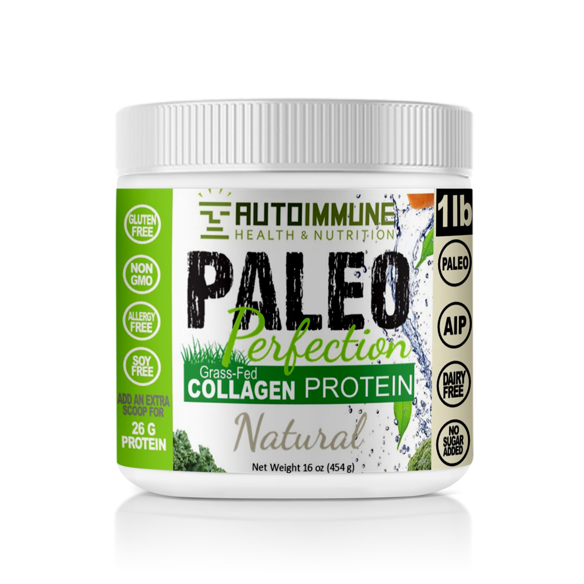 AutoImmune natural protein powder 16-oz front label.