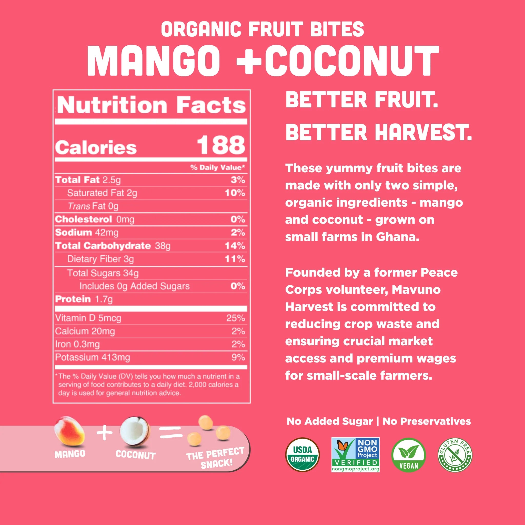 Mavuno Harvest // Organic Mango and Coconut Fruit Bites, 1.94 oz