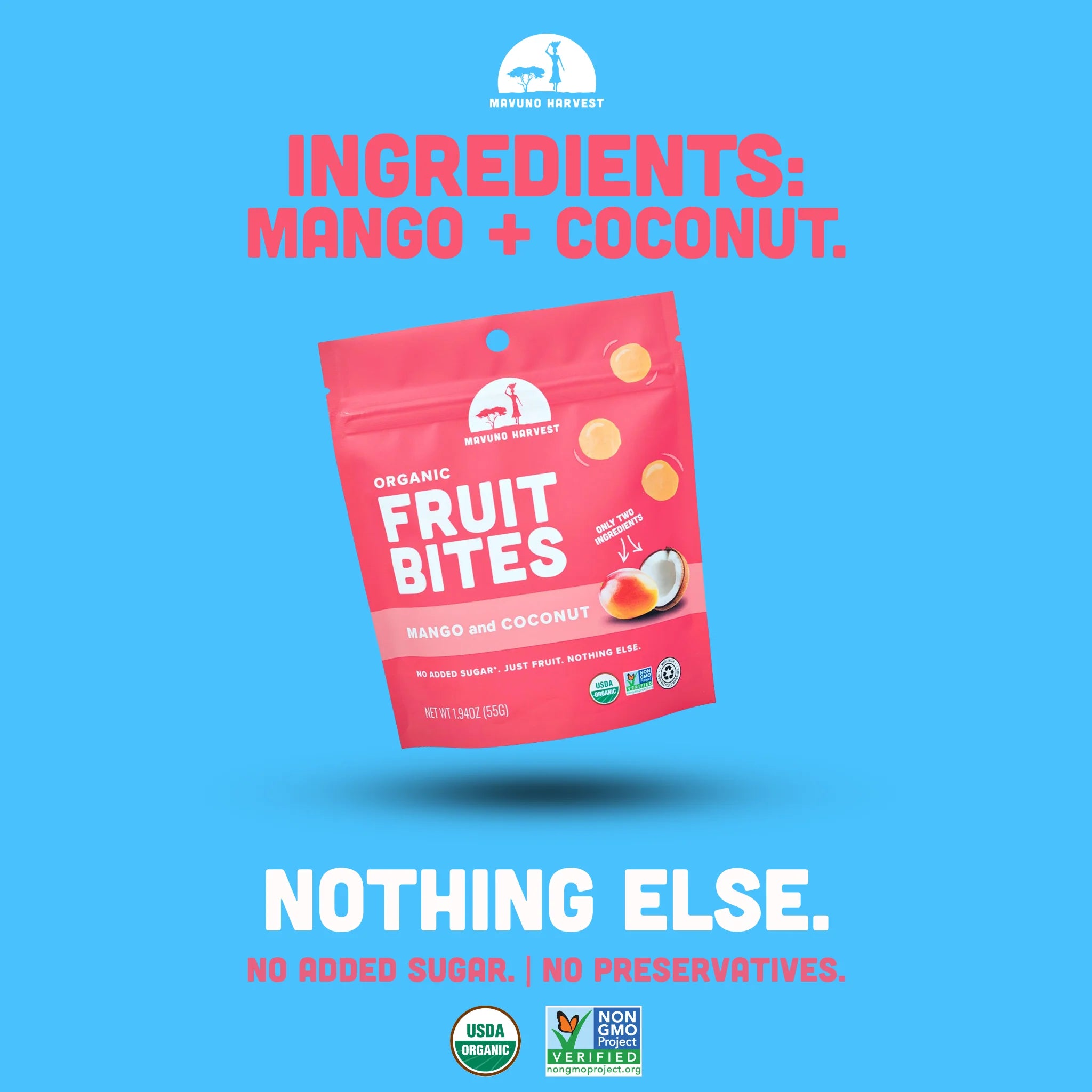Mavuno Harvest // Organic Mango and Coconut Fruit Bites, 1.94 oz