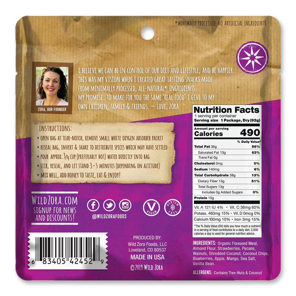 Wild Zora // Freeze-Dried Meal Cliffside Coconut Berry 3.2 oz