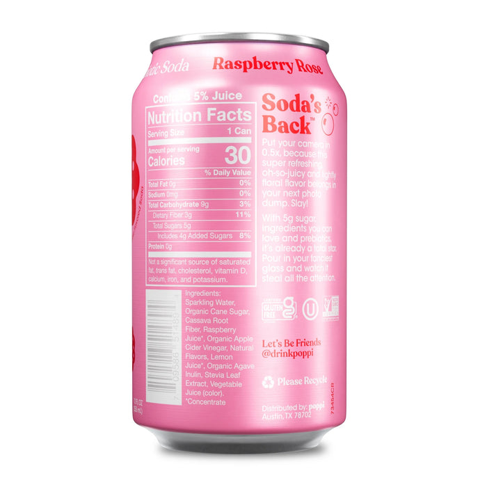 Poppi // Raspberry Rose Prebiotic Soda, 12 oz