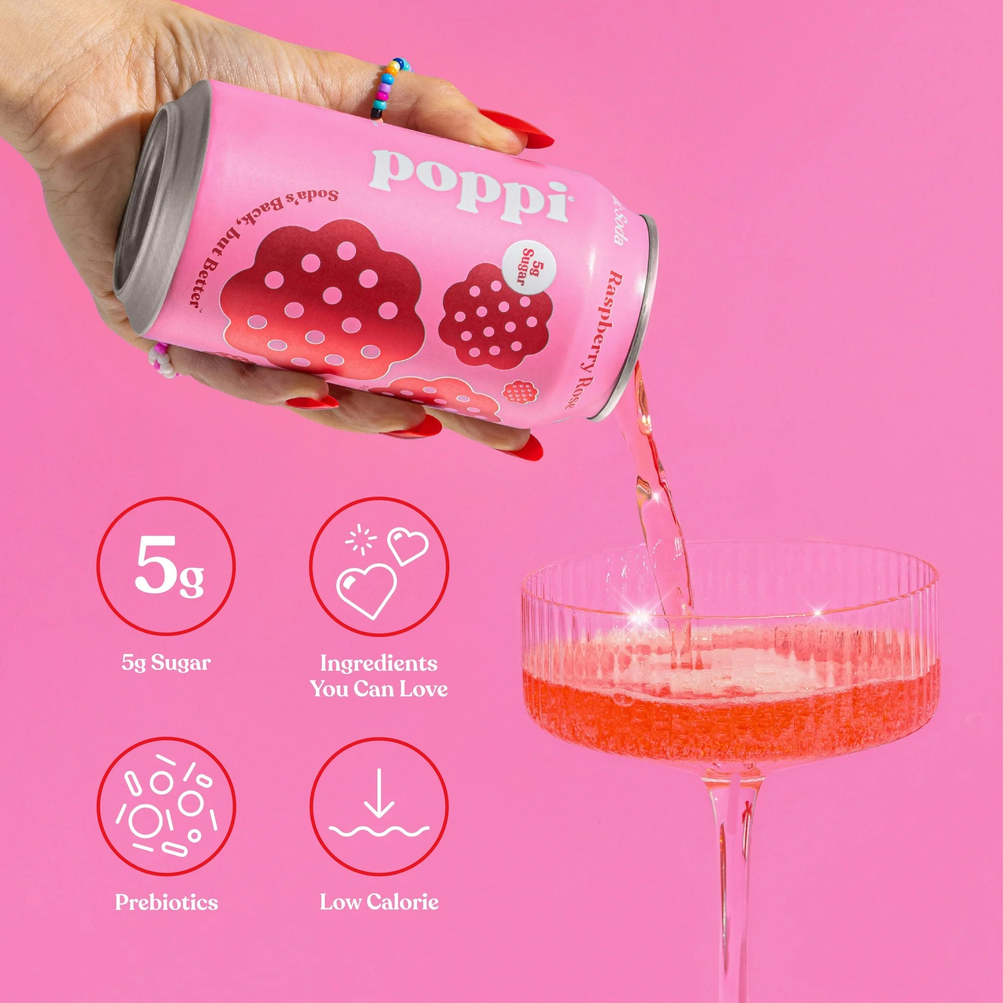 Poppi // Raspberry Rose Prebiotic Soda, 12 oz