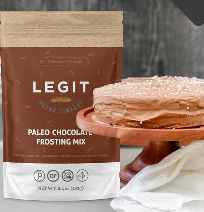 Legit Bread Co. Paleo Chocolate Frosting Mix 6.4-oz front label with otto's cassava flour.
