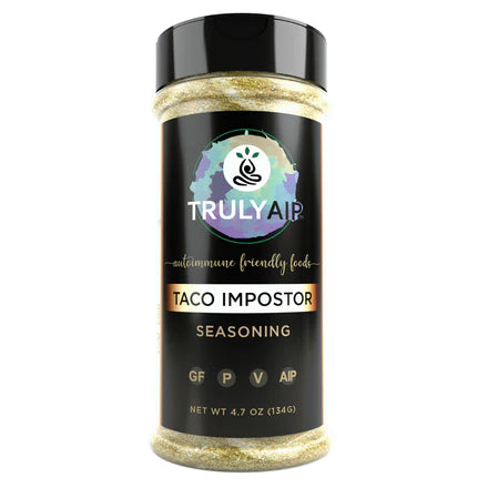 Truly AIP Taco Seasoning 9.8-oz jar front label gluten free taco seasoning.