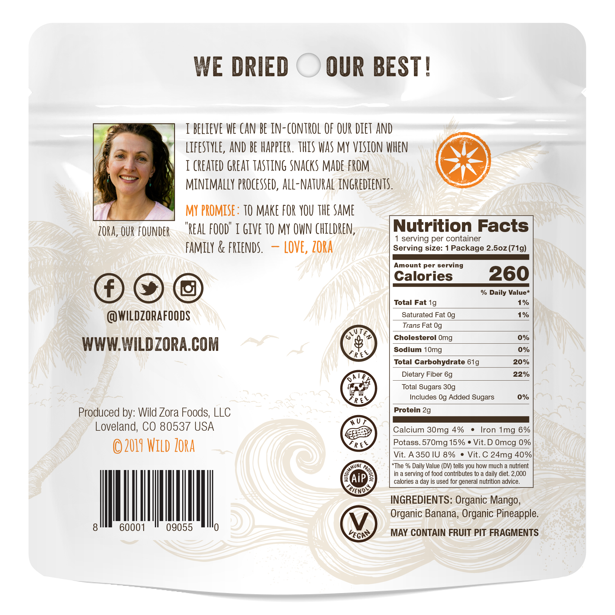 Wild Zora // Air-Dried Organic Tropical Fruit Mix with Mango, Banana & Pineapple 2.5 oz