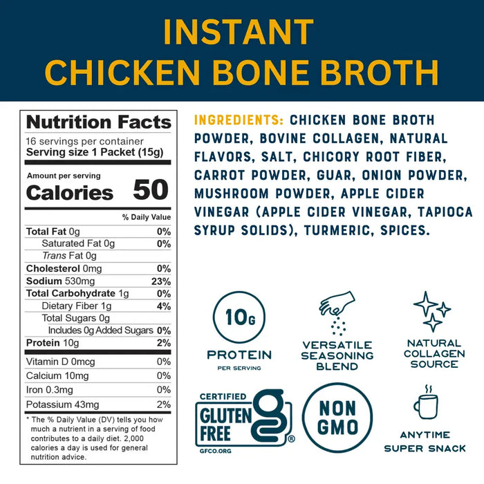 Bare Bones // Instant Chicken Flavored Bone Broth, Case of 4, 15g Each