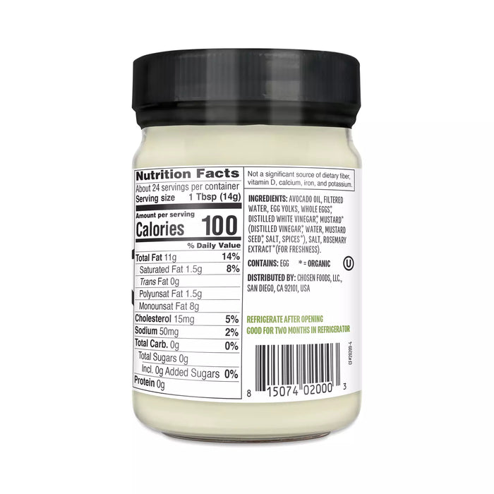 Chosen Foods 100% Avocado Oil Based Traditional Mayo, 12 oz