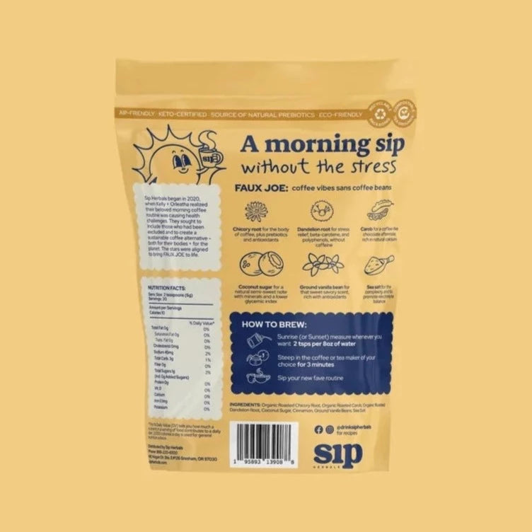 Sip Herbals Cinnamon Roll Coffee Substitute nutrition facts and brewing directions.