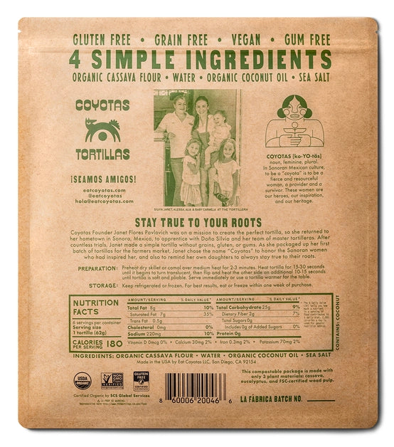 Coyotas // Organic Cassava Tortillas Large (9"), 6ct
