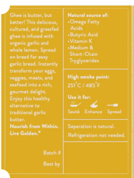 Ahara Rasa // Lemon & Garlic Ghee 2 oz