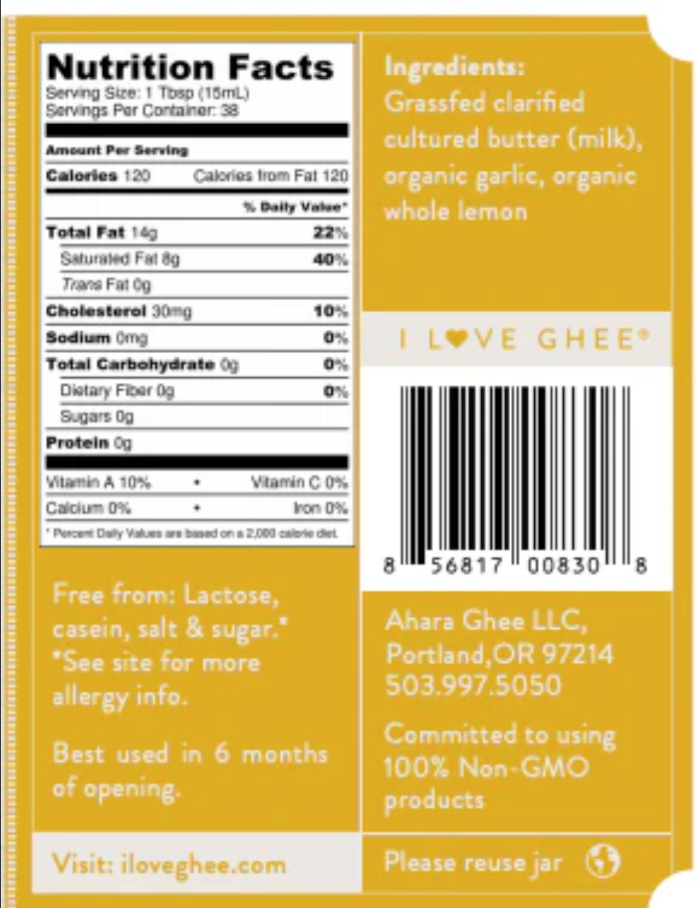 Ahara Rasa // Lemon & Garlic Ghee 2 oz