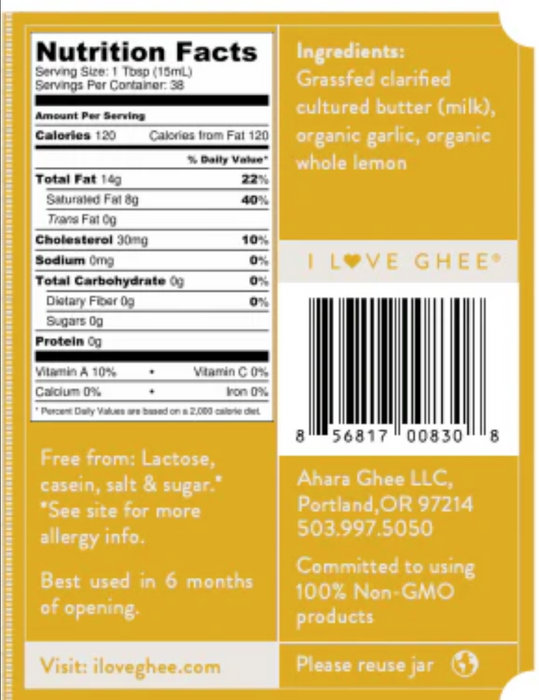 Ahara Rasa // Lemon & Garlic Ghee 2 oz