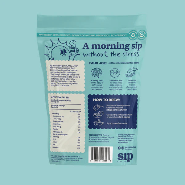 Sip Herbals Signature Roast Coffee Substitute nutrition facts and brewing directions.