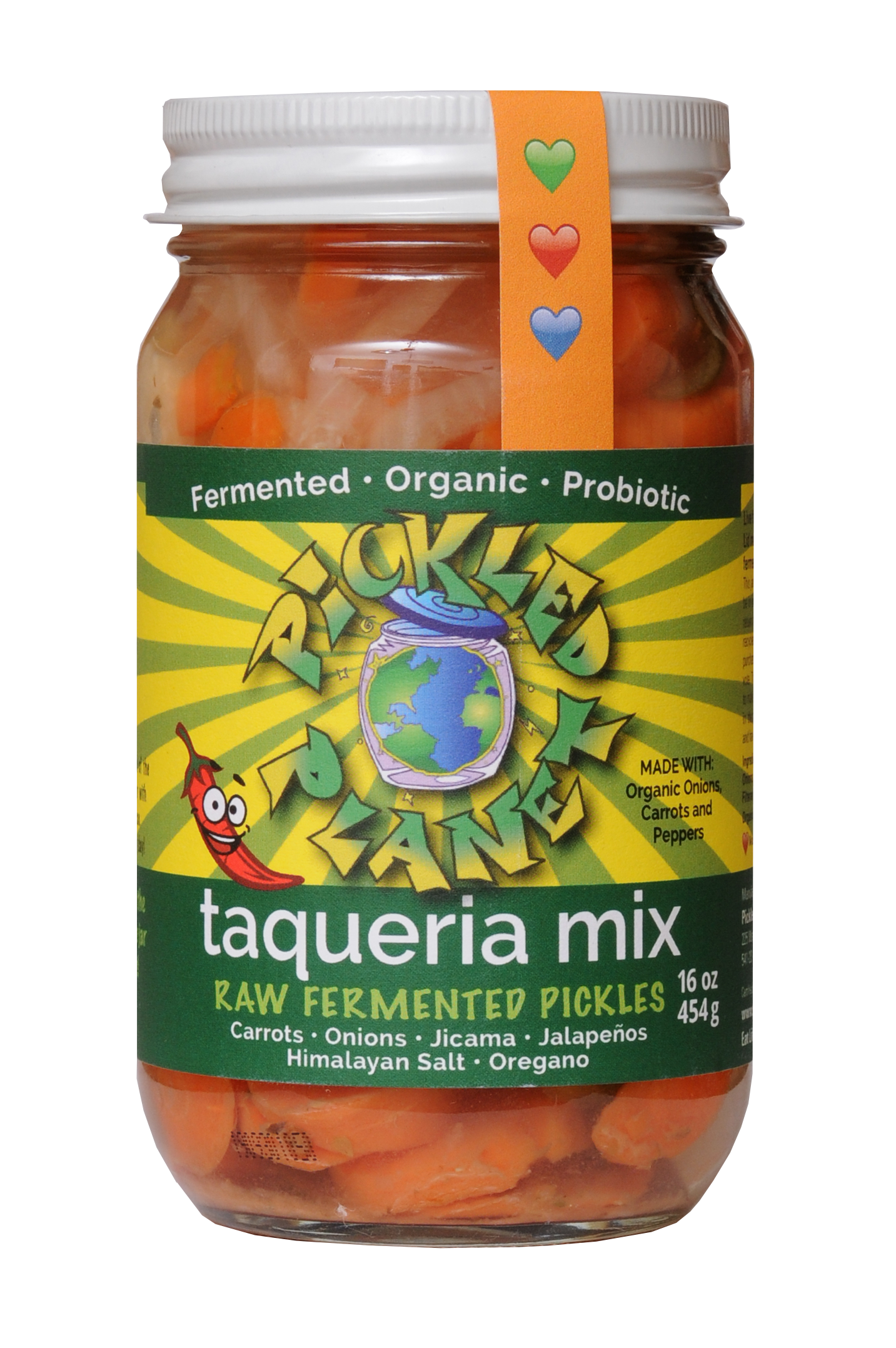 Pickled Planet Taqueria Mix Raw 16-oz jar front label spicy pickles.